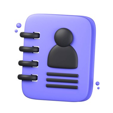 Telefon rehberi 3D çizim nesnesi. Beyaz arka planda izole edilmiş. 3D telefon rehberi kullanıcı arayüzü kavramı. Çizgi film tarzı asgari. 3d kullanıcı arayüzü vektör oluşturma simgesi illüstrasyonu.