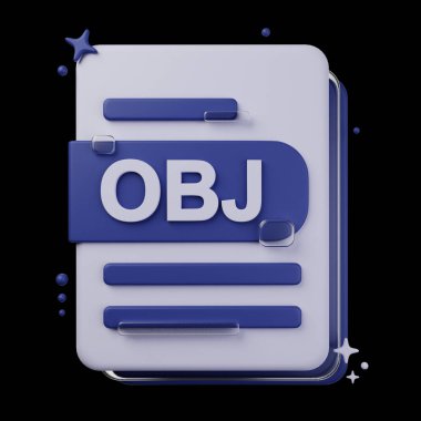 Dosya Biçimi 3D Simge Paketi. OBJ dosya biçiminin 3d illüstrasyonu