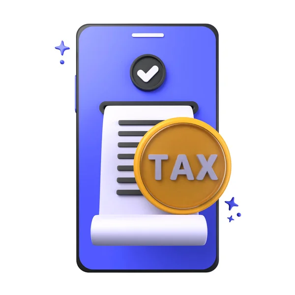 mobile tax of 3d illustration isolated on white background. mobile phone, white paper. Tax 3D Concept. 3d render