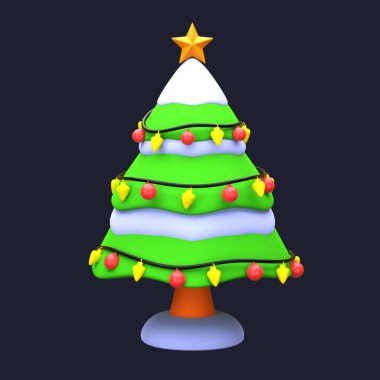3 boyutlu resimli çam ağacı nesnesi. Üç boyutlu yaratıcı Noel tasarım ikonu. 3B Hazırlama.
