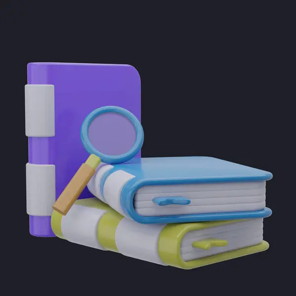 finding book of 3d illustration. Library 3D icon Concept. 3d render
