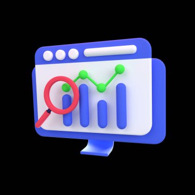 Web optimizasyonu 3 boyutlu simge konsepti. Ağ analizlerinin 3d illüstrasyonu