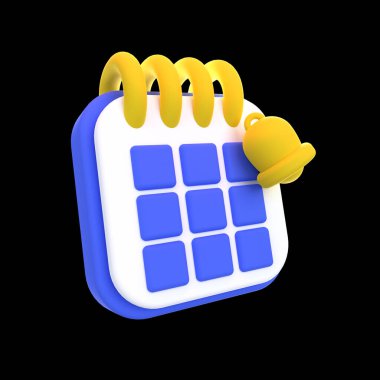 Siyah arka planda izole edilmiş 3D illüstrasyonun olay hatırlatıcısı. İnternet pazarlama 3 boyutlu simge konsepti. 3d hazırlayıcı