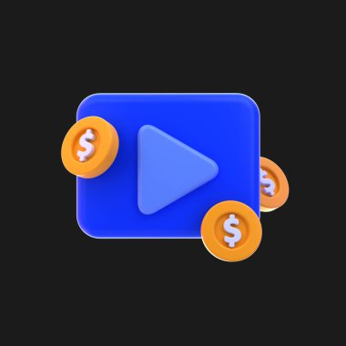 3d simge video illüstrasyonu, 3d illüstrasyon, 3d öge, 3d görüntüleme, grafiksel elementler, tasarım ögesi. Simge tasarımı, arayüz ögeleri, konsept illüstrasyon, Pazarlama ve Reklamcılık, kullanıcı arayüzü