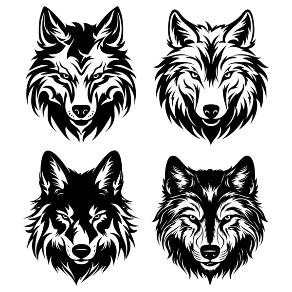 Set Wolf Head Vector Illustration Design Logo Template — Stock Vector