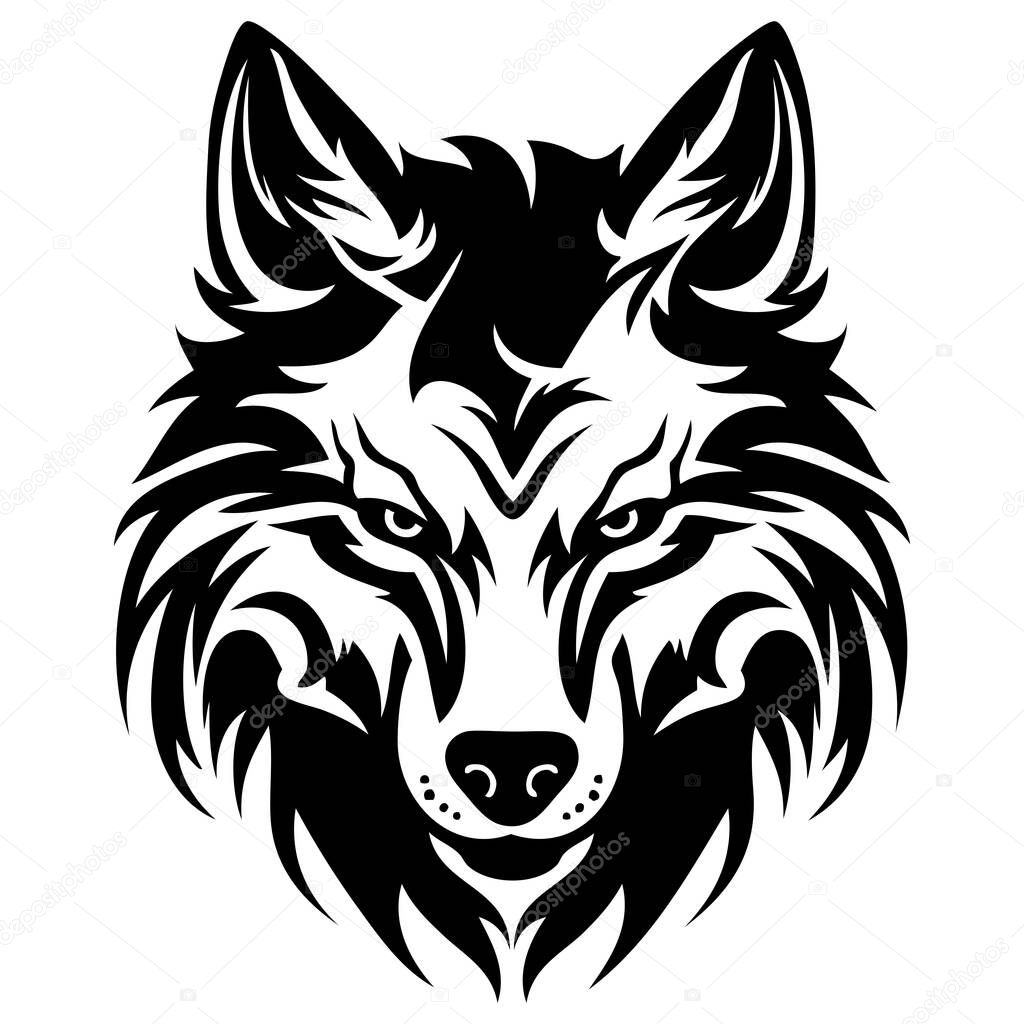 Vector black head of wolf.