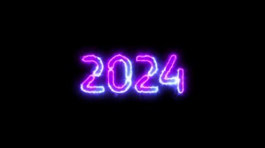 Yeni yıl 2024 neon döngü animasyon metin kavramı