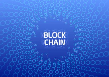 Engelleme zinciri soyut kavramsal arka plan. Engelleme zincirindeki tüm bilgisayar sistemleri ağına kopyalanmış ve dağıtılmış sayısal dairesel işlem defteri.