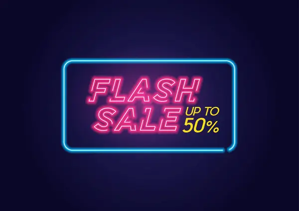 Pembe Parlak Neon Flash Satışı Kadar Teklif Pankartıyla Promosyon Flaş — Stok Vektör
