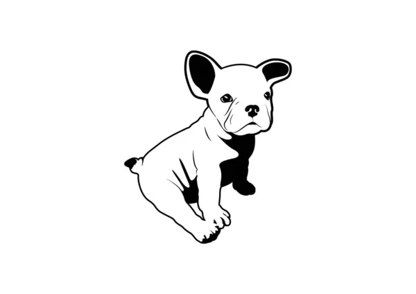 Frenchie Bonito Bulldog Senta Estilo Leisurely Desenho Preto Branco Adorável — Vetor de Stock