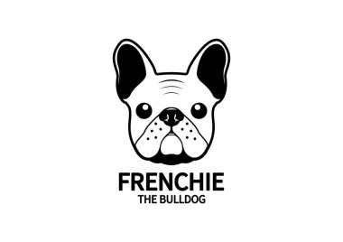 Tatlı Fransız Buldog Logosu. Fransız bulldog logosu ürün logosu veya marka kimlik tasarımı için minimal siyah & beyaz tarzında uygundur.