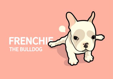 Tatlı Fransız Bulldog köpeği yoga osuruğu yapıyor. Vektör illüstrasyonu, sevimli bir Fransız Bulldog köpeğinin yoga pozundaki sevimliliğini oyuncu bir şekilde yansıtıyor. Tuhaf ve büyüleyici bir tasarım..
