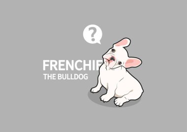Buldog Frenchie 'nin bir şüphesi var. Döner başlı Fransız bulldog 'u. Vektör illüstrasyonu, bir Fransız Bulldog 'unun şüpheli yüz ifadesini dönüşümlü bir kafa duruşuyla yakalıyor..