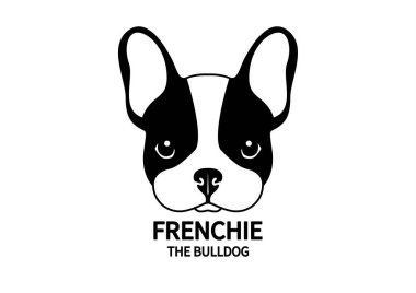 Sevimli Siyah ve Beyaz Fransız Bulldog Surat. Siyah beyaz logolu, tavşan kulaklı tatlı Fransız. Sevimli bir Fransız 'ın yüz ifadesinin vektör çizimi. Köpek severler ve hayranlar için mükemmel..