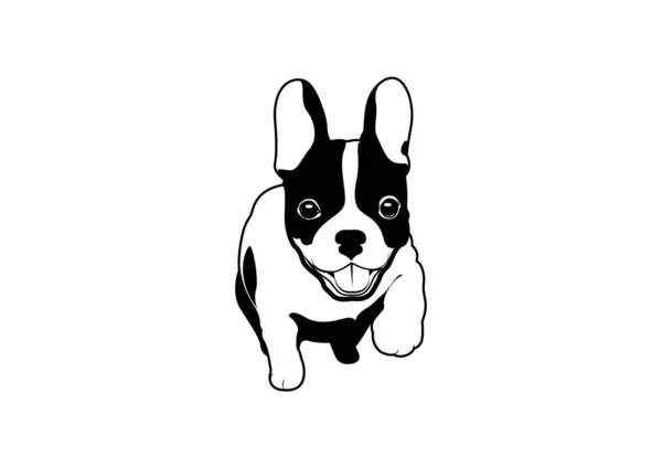 Cute Jogging French Bulldog Czarno Białe Logo Wektor Energiczny Uroczy — Wektor stockowy