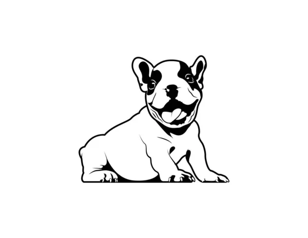 Cute French Bulldog Waiting Food Black White Style Vector Illustration — Stock Vector