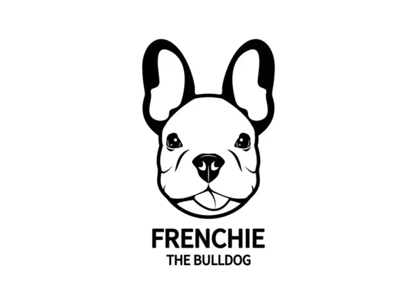 Sevimli Fransız Buldog Kafa Portresi. Tavşan kulaklı ve siyah beyaz logolu arsız yüzlü tatlı Fransız. Vektör çizimi, bir Fransız Bulldog 'unun sevimli yüzünün tapılası özünü yakalıyor..