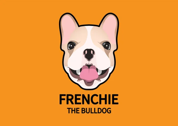 Fransız Bulldog suratı, portre şeklinde portresi turuncu arka planda. Herhangi bir sanat eseri için köpek etiketi sevimli ve sevimli bir dizayndır..