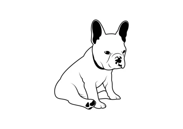Die Französische Bulldogge Black White Sitzt Auf Dem Boden Vektorillustration — Stockvektor