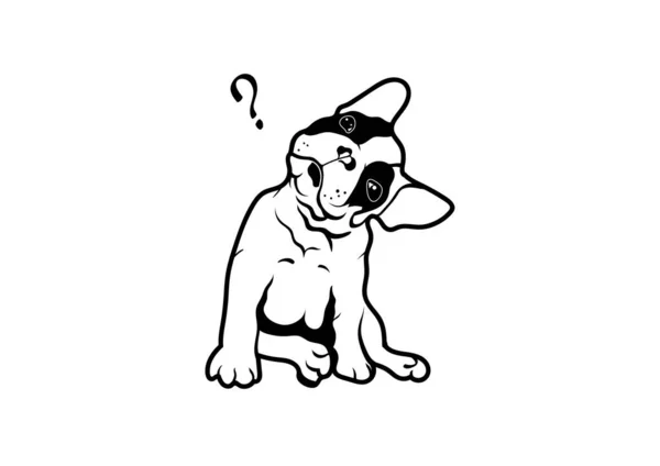 French Bulldog Head Rotation Preto Branco Ilustração Vetorial Preto Branco — Vetor de Stock