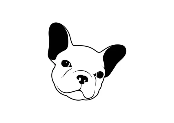 法国斗牛犬形象黑色和白色标志矢量 永恒的法国人Logo 法国斗牛犬肖像的黑白矢量图解 经典而复杂的独特品牌设计 — 图库矢量图片