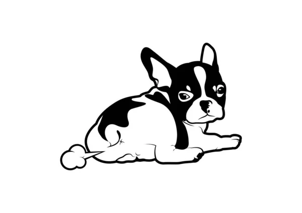 かわいい黒と白のフランスのブルドッグの子犬は 黒と白のスタイルで彼の生産性を振り返っています — ストックベクタ