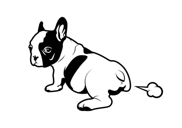 Filhote Cachorro Bonito Bulldog Francês Preto Branco Está Peidando Olhando — Vetor de Stock