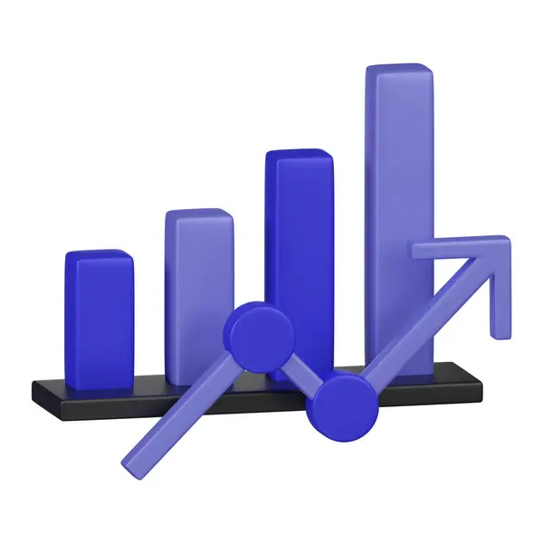 一个3D图标 描绘一个蓝色条形图 具有显著的上升趋势线 象征增长 分析和统计增长 — 图库照片