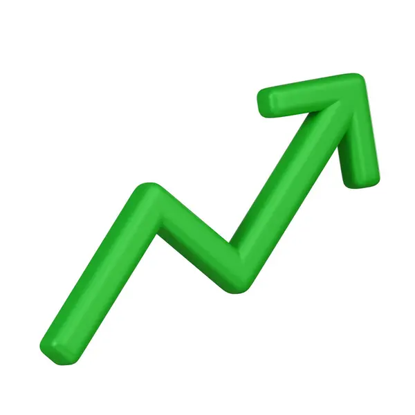 绿色向上趋势箭头的大胆3D图标 象征着商业或金融领域的正增长 增长和成功进展 — 图库照片