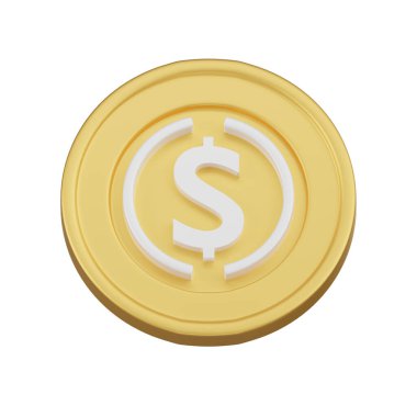 This image features a golden coin embossed with a dollar sign, representing a stablecoin in the cryptocurrency market. clipart