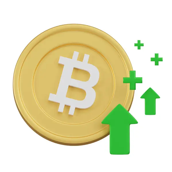 加密货币套利的视觉隐喻 其特点是带有绿色箭头的黄金比特币 这表明了潜在的盈利交易 图库图片