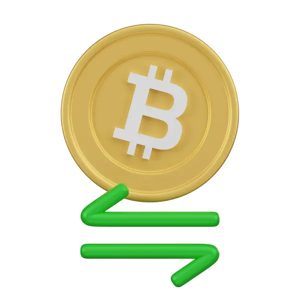 一种带有绿色箭头的金比特币 描绘了加密货币交换的概念 免版税图库照片