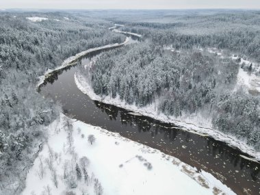 Kışın güzel nehir ve orman