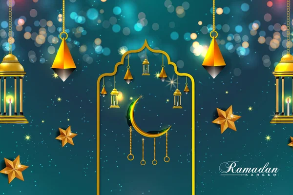 Eid Celebração Ramadan Kareem Fundo Papel Parede Islâmico Realista Elemento —  Vetores de Stock