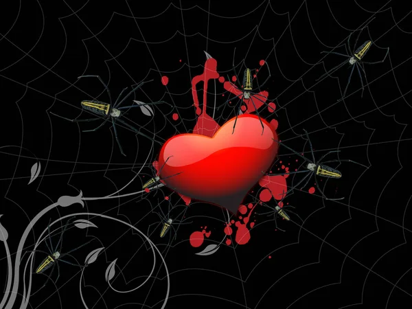 Vektor Illustration Von Rotem Herz Und Spinne — Stockfoto