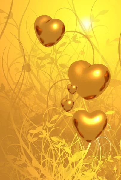 Goldener Hintergrund Mit Herzen Und Goldenen Elementen — Stockfoto