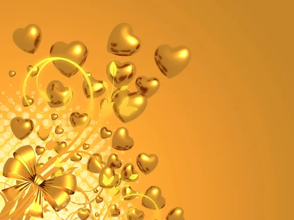 Goldene Herzen Mit Goldenem Hintergrund — Stockfoto