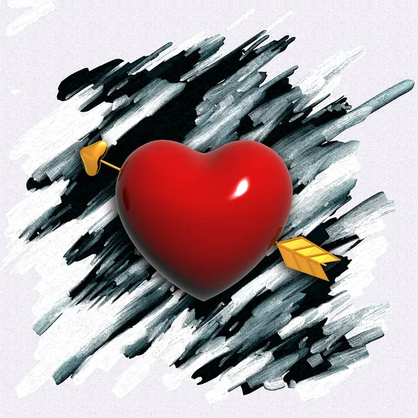 Coração Com Fita Vermelha Modelo Design Cartão Dia Dos Namorados — Fotografia de Stock