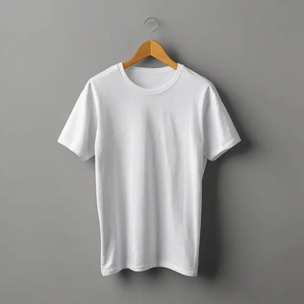 Model Blanco Wit Shirt Grijze Achtergrond Destructie Rechtenvrije Stockafbeeldingen