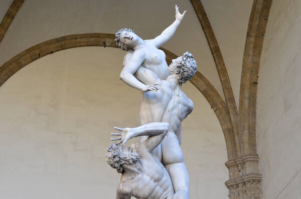 Famous sculptures in the center of florence, italy