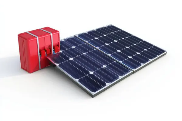 stock image A solar panel connected to battery energy storage system, showcasing modern renewable energy technology. 