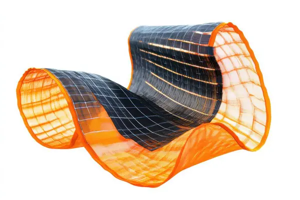 stock image Innovative wearable solar fabric technology showcases flexibility and modern design. This textile combines functionality with style, perfect for sustainable applications. 