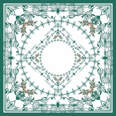 Yeşil ve beyaz bir kare çiçek deseni