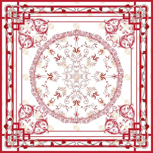 Cornice Vintage Con Ornamenti Floreali Motivo Quadrato Rosso Bianco Con Foto Stock
