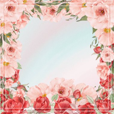 Güzel pembe güller ve yapraklar. suluboya çiçek çerçevesi.