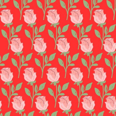 kırmızı zemin üzerine gül seamless modeli. 