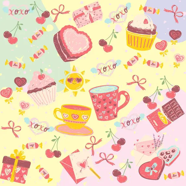 Seamless pattern with cakes and sweets. Cute hand drawn seamless watercolor pattern with sweet cakes, cakes, desserts, cakes and cookies. pastel background