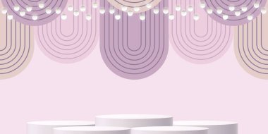 Pastel renklerde yuvarlak podyumlarla soyut arkaplan. 