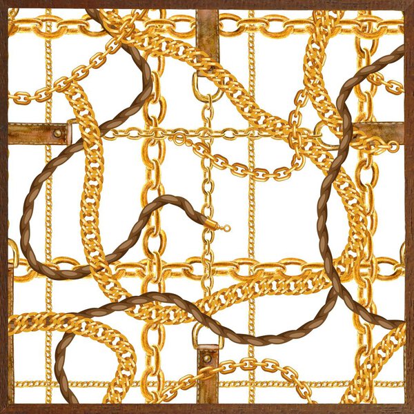 Золотые цепи на белом фоне. Бесшовный рисунок фона.