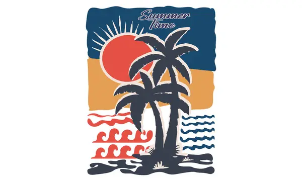Summer Time Surfen Boten Kleurrijke Beach Illustration Design Hallo Summer — Stockvector